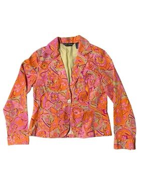 VINTAGE Sequins Retro Psychedelic Floral Print Blazer Jacket Sz Large